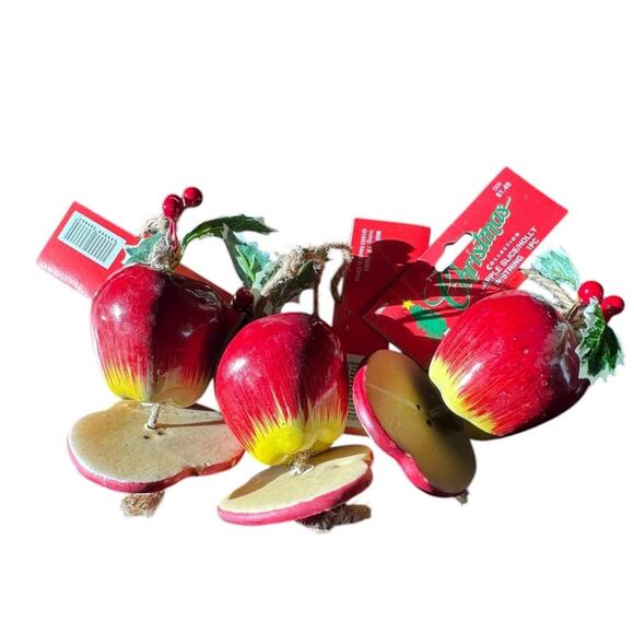 The Christmas Collection Apple Slice Holly Ornaments Lot 3 Red Fruit Decor - Picture 4 of 8